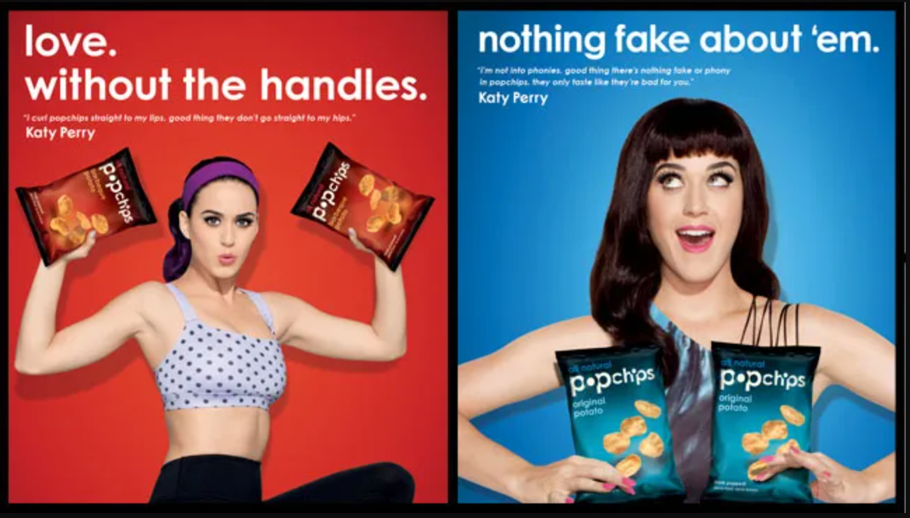 Katy Perry in two ads for Pop Chips